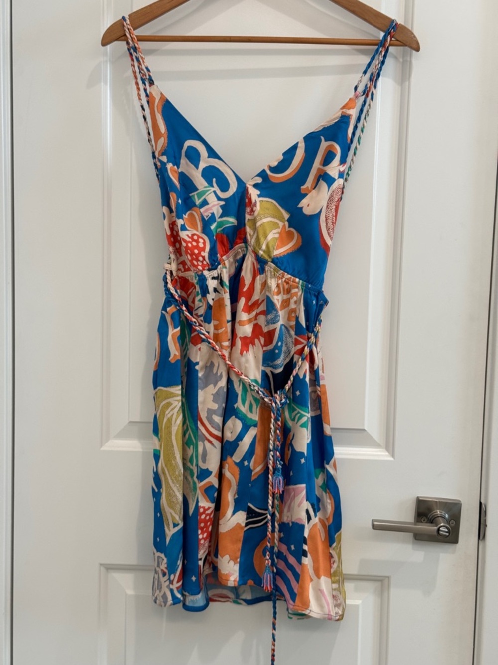 MAAJI Tropical Bliss Tropi Short Dress Blue Tropical Print V-Neck Mini Dress M - Picture 8 of 14